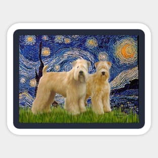 Starry Night Adapted to Include Two Soft Coated Wheaten Terriers Sticker